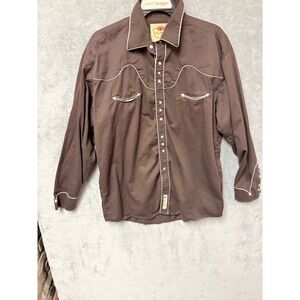 Larry Mahan Cowboy Collection Mens XL Western Shirt Brown Pearl Snap Embroidered